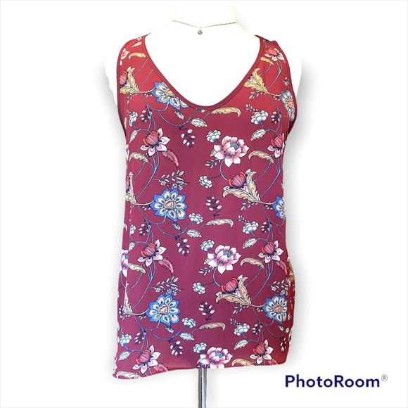 0X Maroon floral tank top lightweight material no tag - Picture 1 of 14